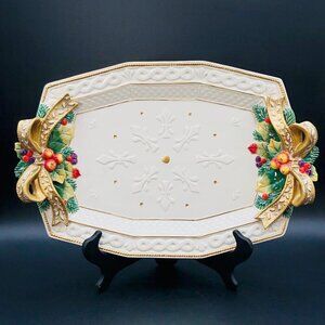90s Fitz and Floyd Snowy Woods Serving Tray Christmas Decorative Ceramic Platter